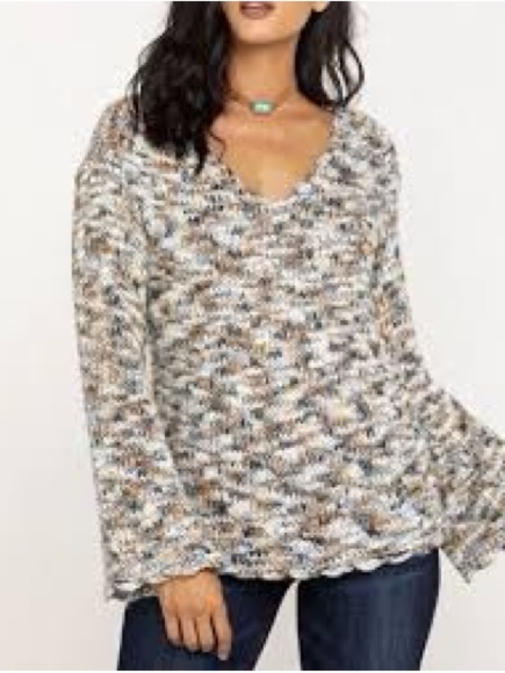 Idyllwind Cream, Brown & Gray V-Neck Marled Knit Sweater